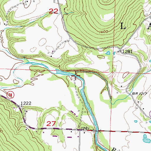 Topographic Map of Cherry Creek, AR