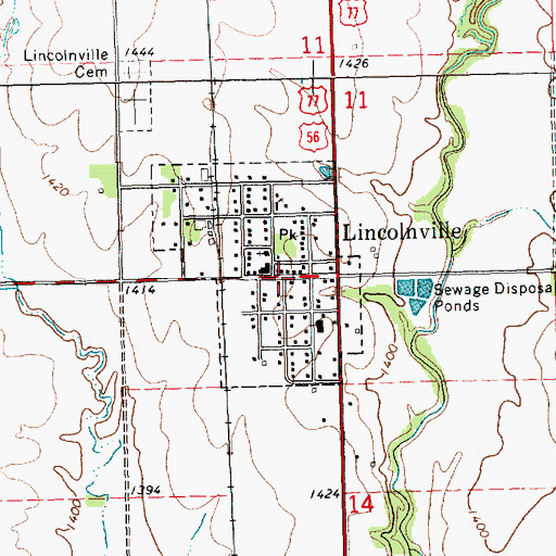 Topographic Map of Lincolnville, KS