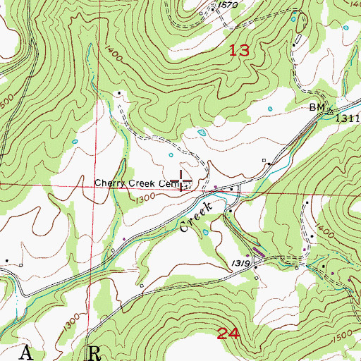 Topographic Map of Cherry Creek Cemetery, AR