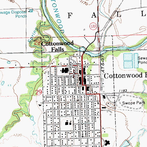Topographic Map of Cottonwood Falls, KS