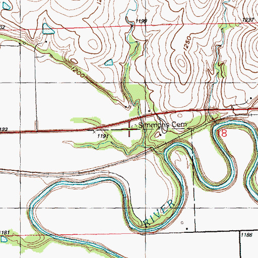 Topographic Map of Simmons Cemetery, KS