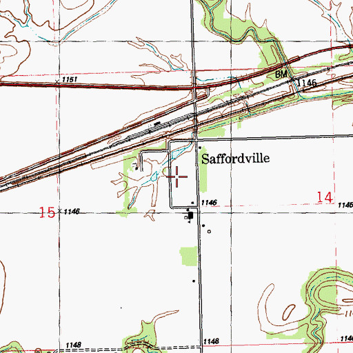 Topographic Map of Saffordville, KS