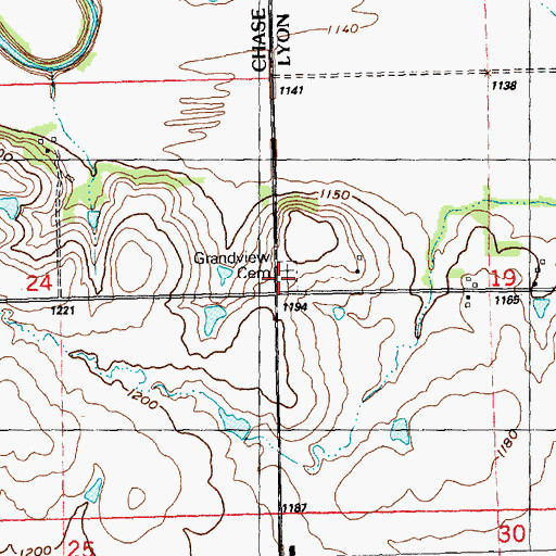 Topographic Map of Grandview Cemetery, KS