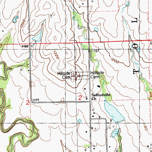 Topographic Map of Hillside Cemetery, KS