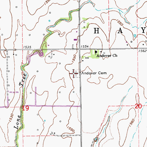 Topographic Map of Andover Lutheran Church Cemetery, KS
