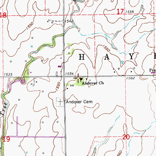 Topographic Map of Andover School, KS