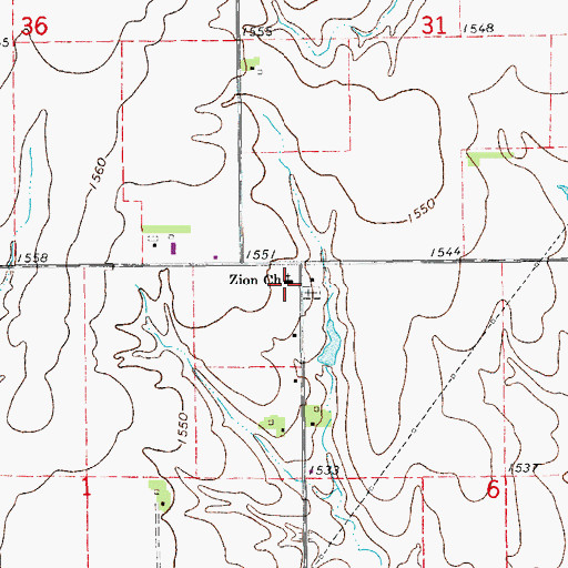 Topographic Map of Zion Church, KS