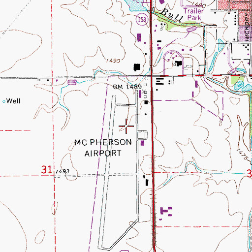 Topographic Map of Mc Pherson Airport, KS