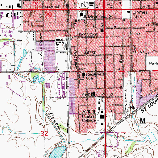 Topographic Map of Roosevelt Elementary School, KS