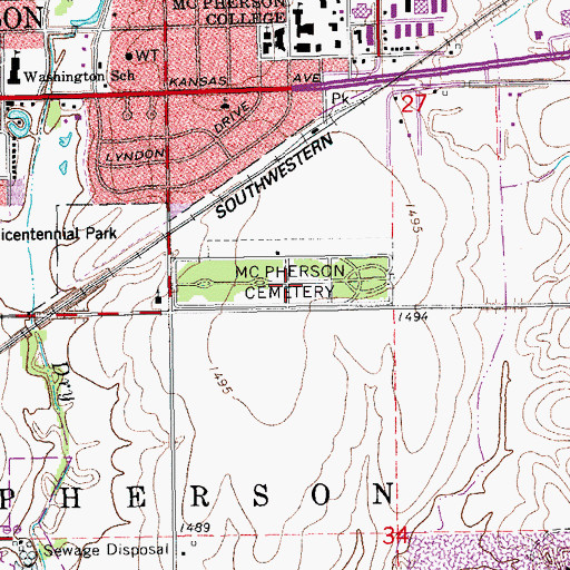 Topographic Map of McPherson Cemetery, KS
