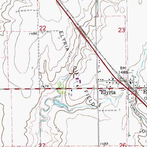 Topographic Map of Elyria Oil Field, KS