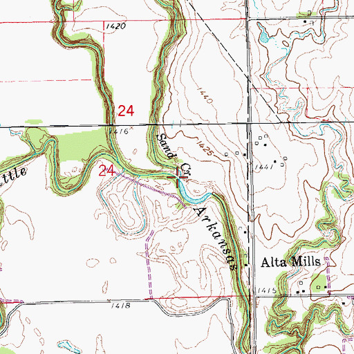 Topographic Map of Sand Creek, KS