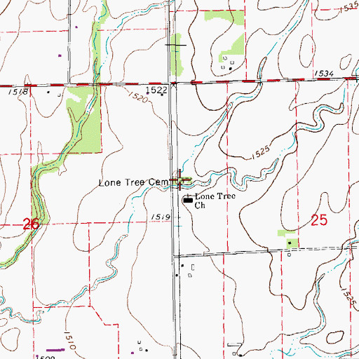 Topographic Map of Lone Tree Cemetery, KS