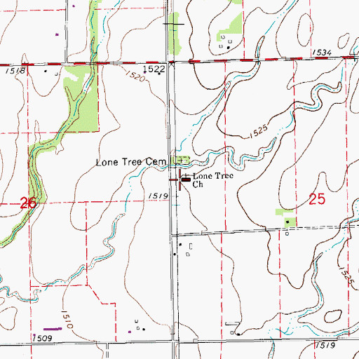 Topographic Map of Lone Tree Church, KS
