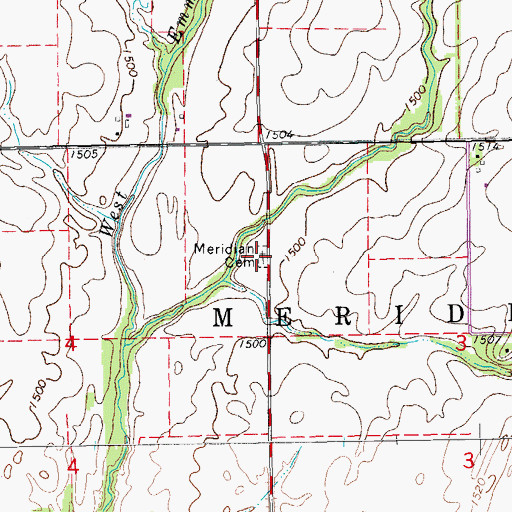 Topographic Map of Meridian Cemetery, KS