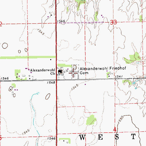 Topographic Map of Alexanderwohl Fried of Cemetery, KS