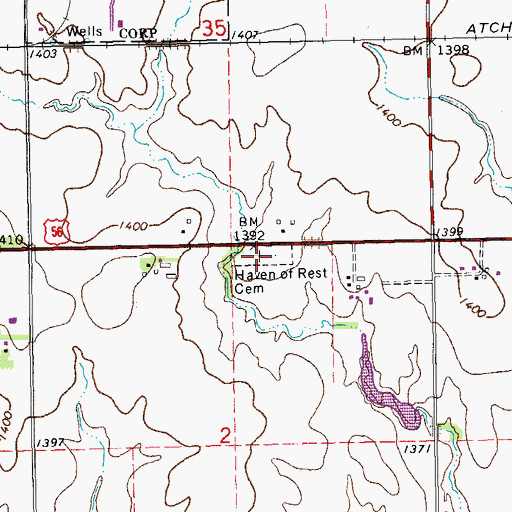 Topographic Map of Haven of Rest Cemetery, KS