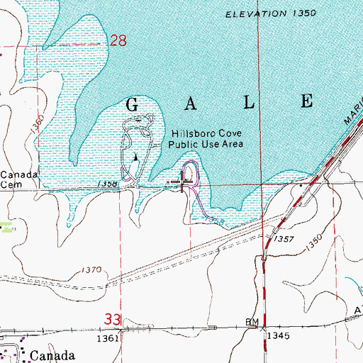 Topographic Map of Hillsboro Cove Public Use Area, KS