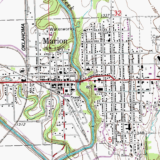 Topographic Map of Marion, KS
