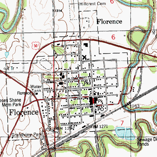 Topographic Map of Florence, KS
