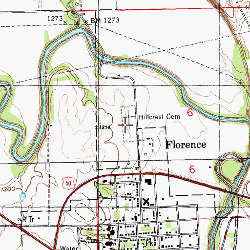 Topographic Map of Hillcrest Cemetery, KS