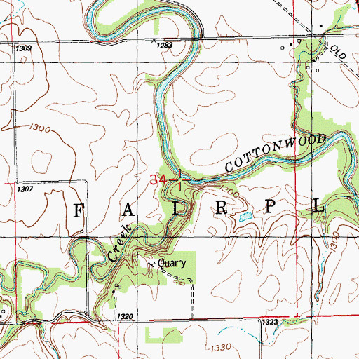 Topographic Map of Catlin Creek, KS