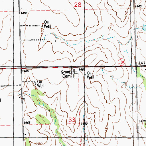 Topographic Map of Grant Cemetery, KS