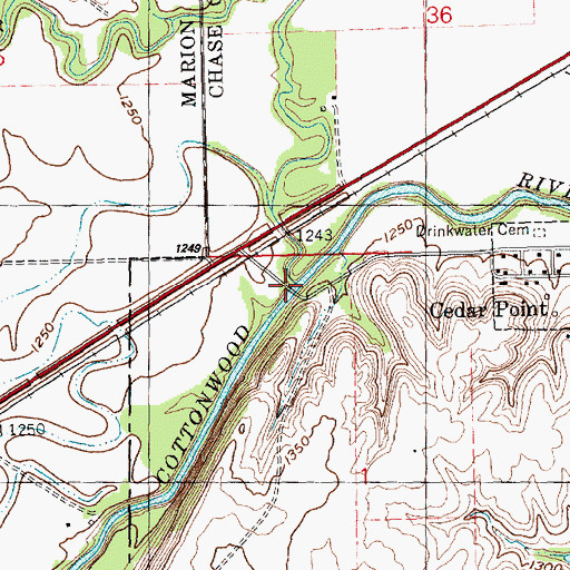 Topographic Map of Bruno Creek, KS