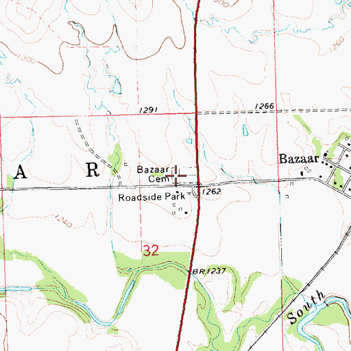 Topographic Map of Bazaar Cemetery, KS
