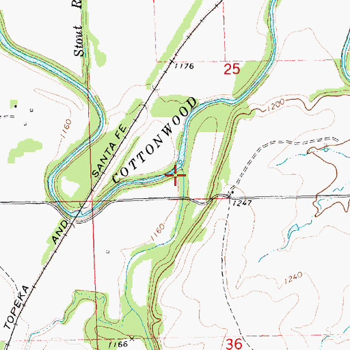 Topographic Map of South Fork Cottonwood River, KS