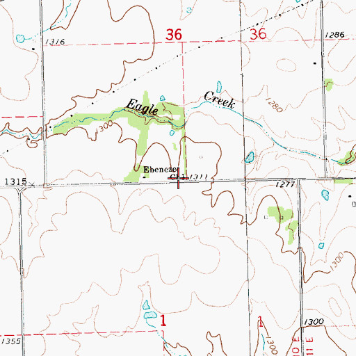 Topographic Map of Ebenezer United Methodist Church, KS