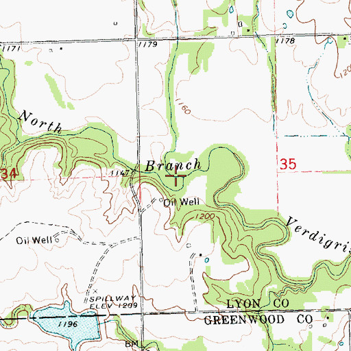 Topographic Map of Shaw Creek, KS