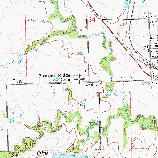 Topographic Map of Pleasant Ridge Cemetery, KS