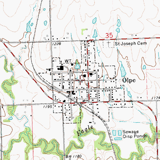 Topographic Map of Olpe, KS