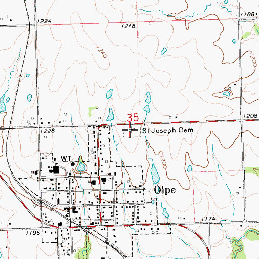 Topographic Map of Saint Joseph Cemetery, KS