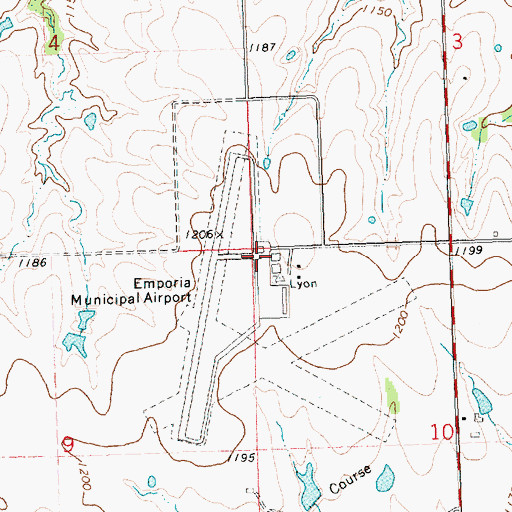 Topographic Map of Emporia Municipal Airport, KS