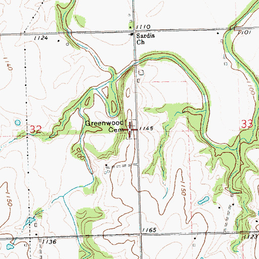 Topographic Map of Greenwood Cemetery, KS