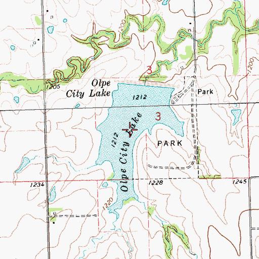 Topographic Map of Olpe City Lake, KS
