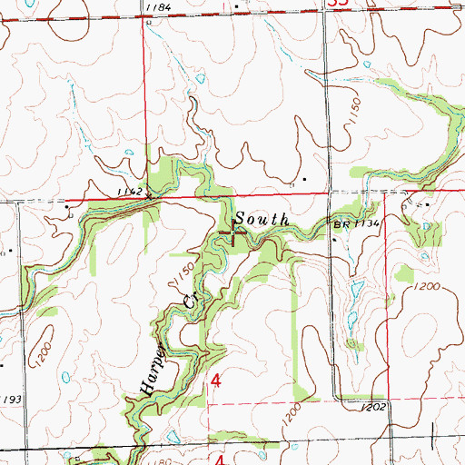 Topographic Map of Harper Creek, KS