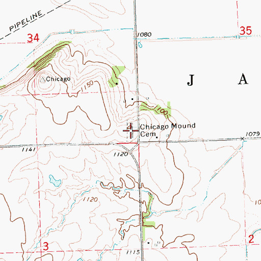 Topographic Map of Chicago Mound Cemetery, KS