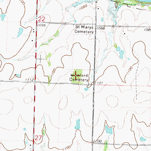 Topographic Map of Hartford Cemetery, KS