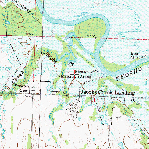 Topographic Map of Strawn Recreation Area, KS