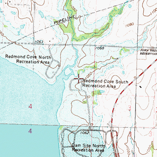 Topographic Map of Redmond Cove South Recreation Area, KS