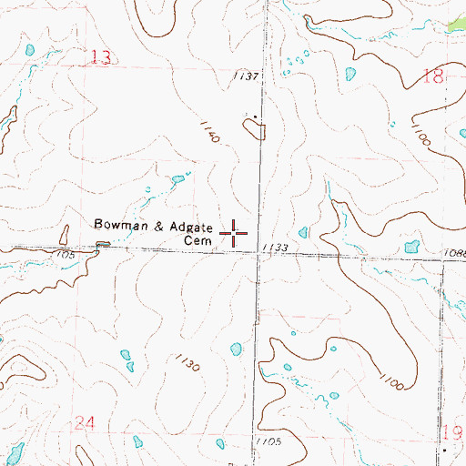 Topographic Map of Bowman and Adgate Cemetery, KS