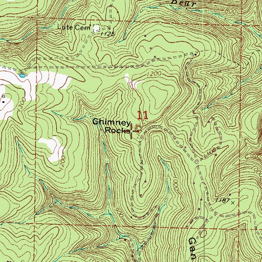 Topographic Map of Chimney Rocks, AR