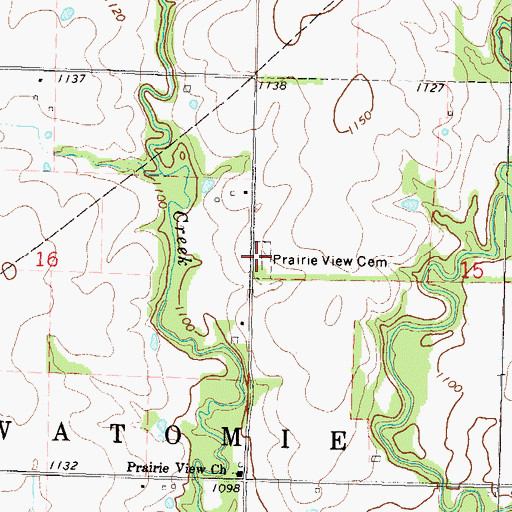 Topographic Map of Prairie View Cemetery, KS
