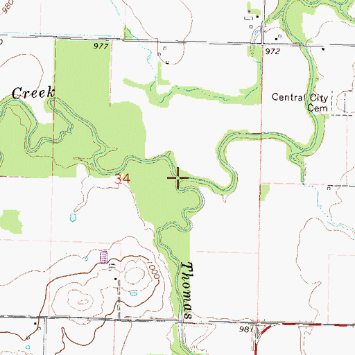 Topographic Map of Thomas Creek, KS