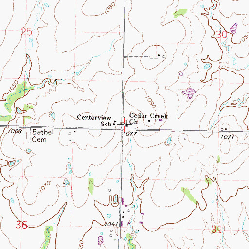 Topographic Map of Cedar Creek Church, KS