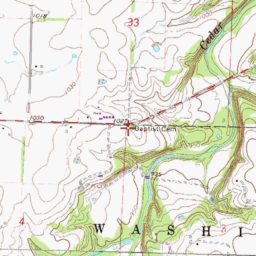 Topographic Map of Baptist Cemetery, KS