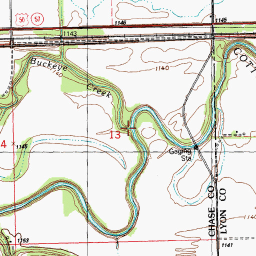 Topographic Map of Buckeye Creek, KS